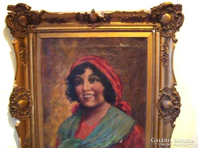 Tollini - gypsy woman, signed xix. Century oil painting