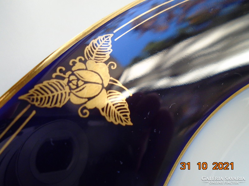 1938 Hand painted cobalt-gold rose pattern in Schlagenwald deep plate