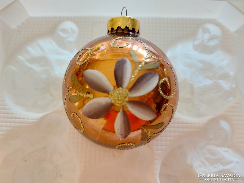 Old glass Christmas tree ornament golden brown sphere painted glass ornament
