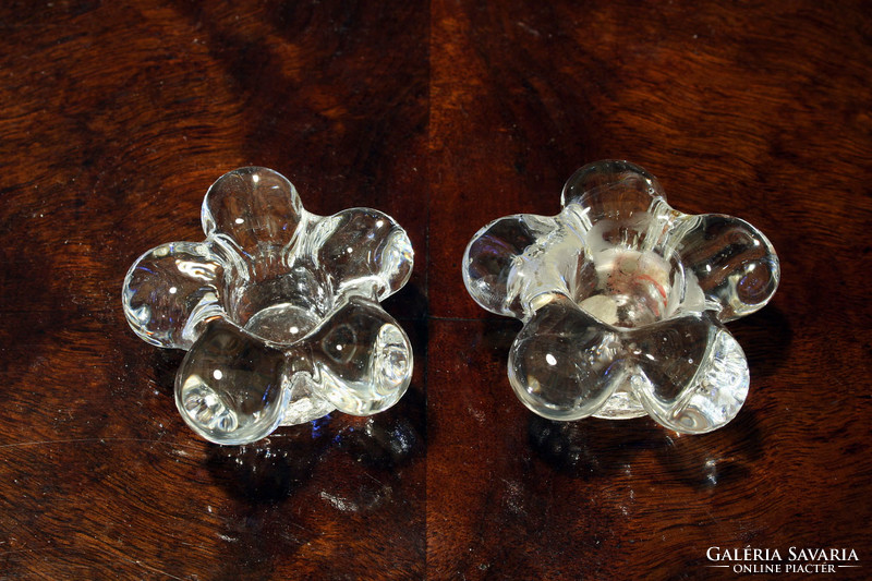 Bohemia üveg gyertyatartó pár csillag hópehely formájú alakú gyertyatartó 6x3cm kristály mécses