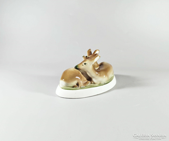 Zsolnay, pair of deer hand-painted porcelain figurines, perfect! (J308)