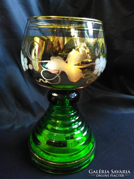 I discounted it!!! Old!, Blown glass wine glass with grape pattern, mechanical Swiss music movement