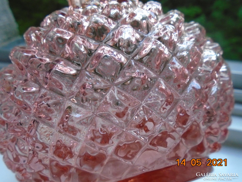 Antik gyémánt csiszolt lazacrózsaszín kristály palack , csiszolt dugóval