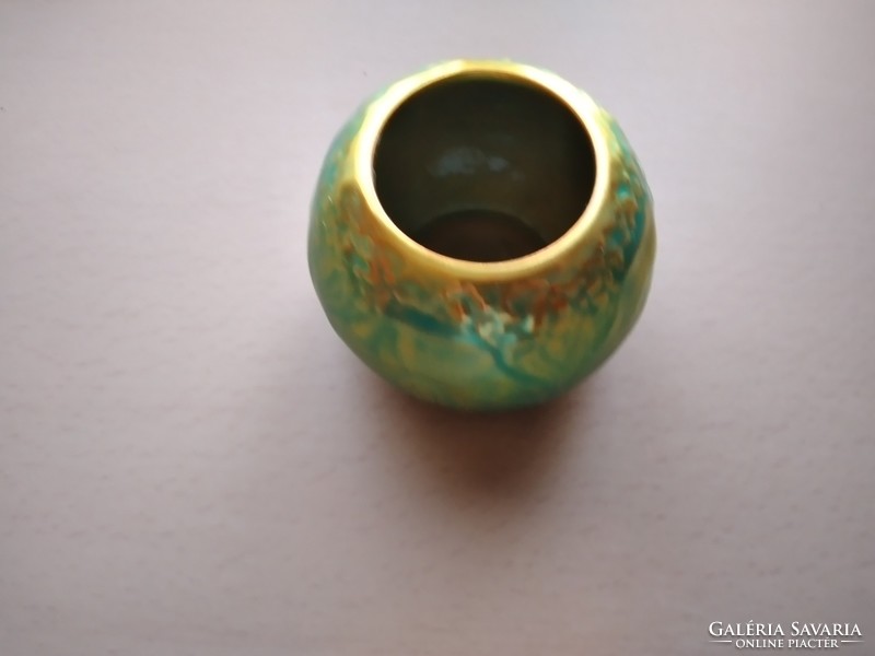 Zsolnay zöld-arany színű eozin gömb váza