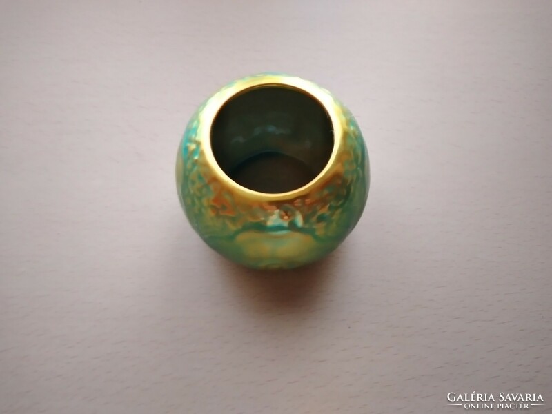 Zsolnay green-gold colored eosin sphere vase