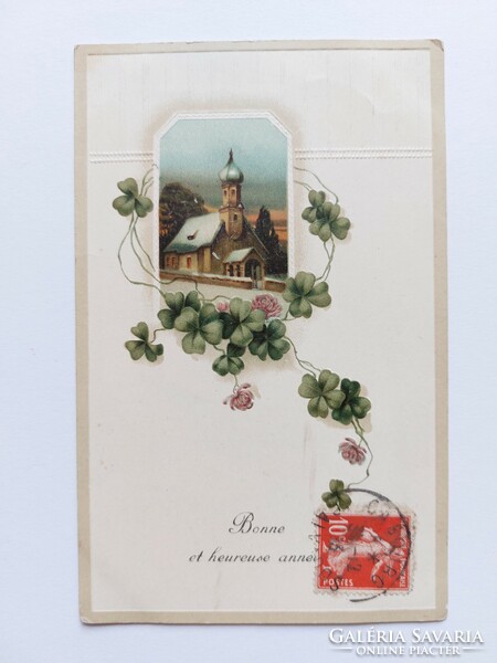 Old postcard embossed postcard church clover