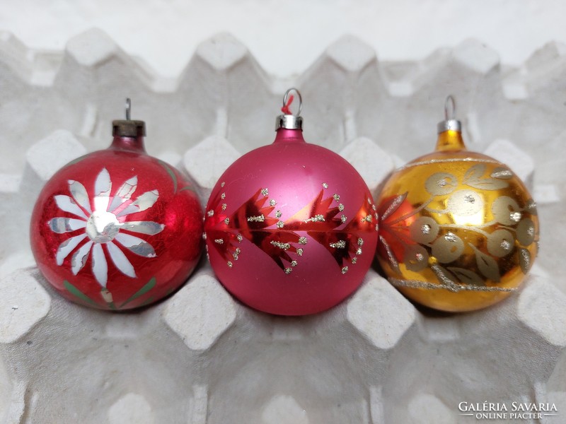 Retro glass Christmas tree decoration old painted sphere glass decoration 3 pcs