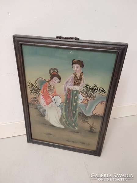 Elegant wall picture painted on antique Japanese glass in a geisha frame 419 6183