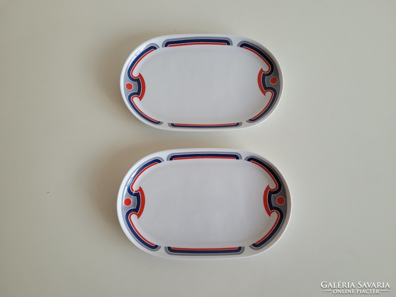 Retro 2 pcs of lowland porcelain blue red canteen pattern oval plate plate tray