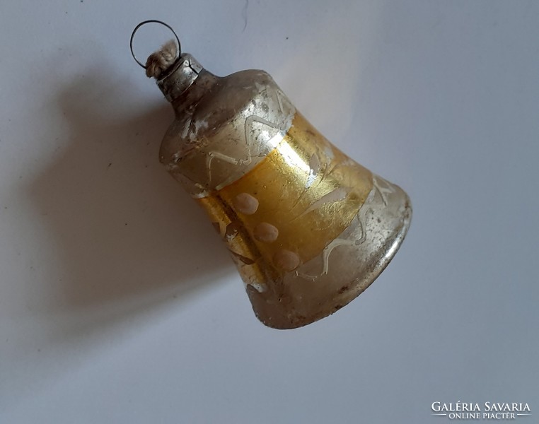 Old glass Christmas tree ornament with gold bell glass ornament