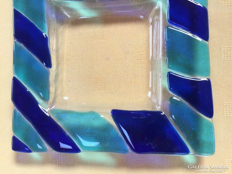 Muránói jellegű kék üveg tálka, kézi munka