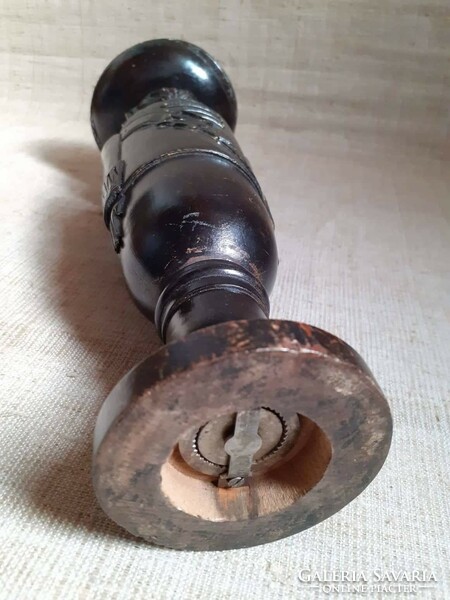 Old marked wooden unique, handmade pepper grinder