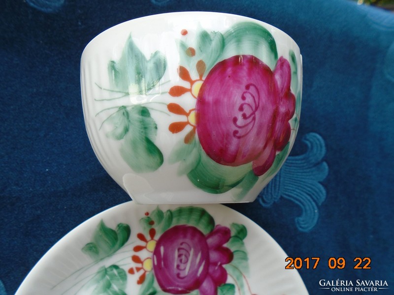 1925 Hand painted august warnecke ostfriesen rose ribbed cup with coaster