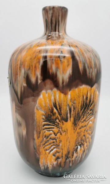 Nagy méretű retro váza, magyar iparművészeti kerámia, 34 cm magas, jelzett
