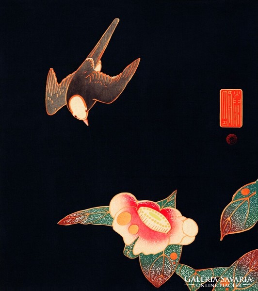 Ito jakachu - swallow and camellia - canvas reprint