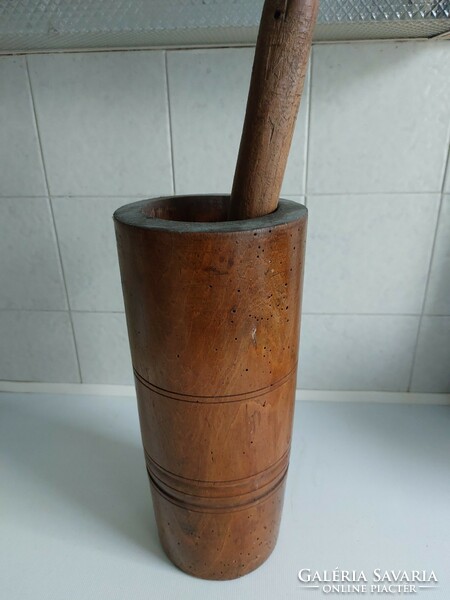 Antique, folk art, handmade wooden mortar