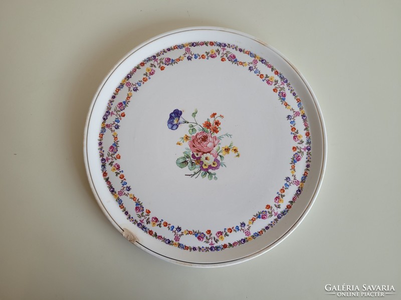 Régi Gránit nagy méretű 31 cm tál virágfüzér mintás rózsás tálca tányér