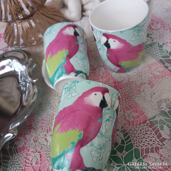 3 fine porcelain mugs with parrots