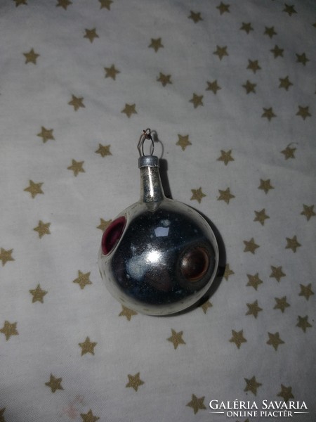 Retro üveg ezüst színű pöttyös gömb Karácsonyfadísz