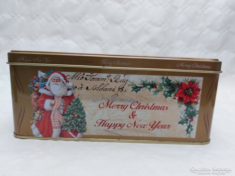 Christmas metal box Santa Claus pine tree Santa pattern vintage box