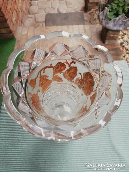 Large Czech lead crystal glass vase, richly polished, fabulous piece 27 cm 2 kg