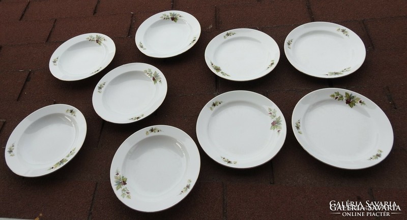 Old zsolnay plate with gold edges and blackberry pattern set of 9 pieces