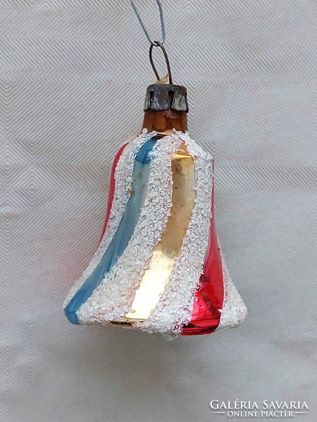 Old glass Christmas tree ornament snowy bell colorful striped bell glass ornament
