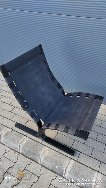 Noboru Nakamura design Skandináv rétegelt hajlított fa valódi bőr pihenő szék fotel  1970-es évek