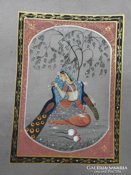 Istennő cseresznyefa alatt - indiai selyemkép festmény