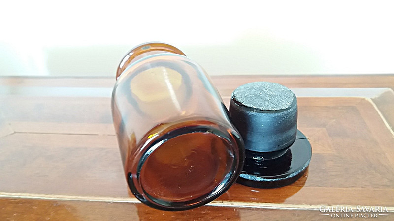 Régi mini patikaüveg gyógyszertári barna dugós palack 8 cm