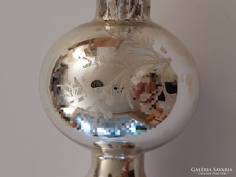 Régi üveg karácsonyfadísz ezüst csúcsdísz üvegdísz 20 cm