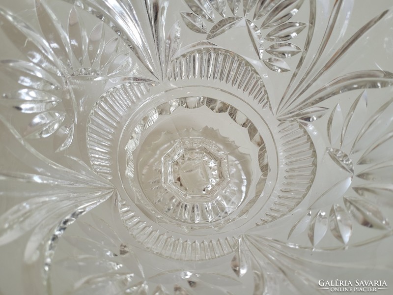 Régi vintage nagy hatalmas ólomkristály talpas tál üveg kristály dísztál asztalközép üvegkehely