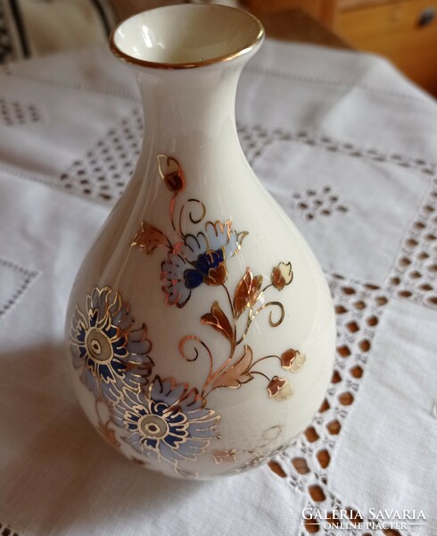 Zsolnay vase with cornflower pattern, narrow neck, 11.5 cm high