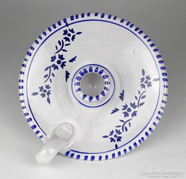 1L489 Flawless Marked Portuguese Blue White Ceramic Walking Candleholder