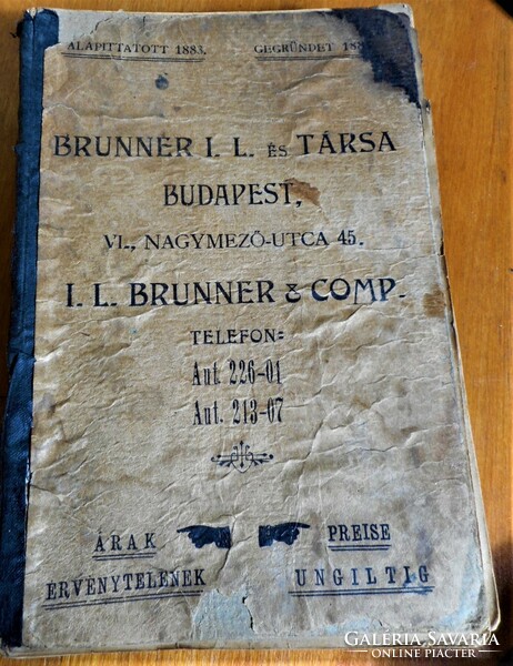 Brunner L.I. és Társa termék- és árlistája 1913/14 (Technologiai árlapok)