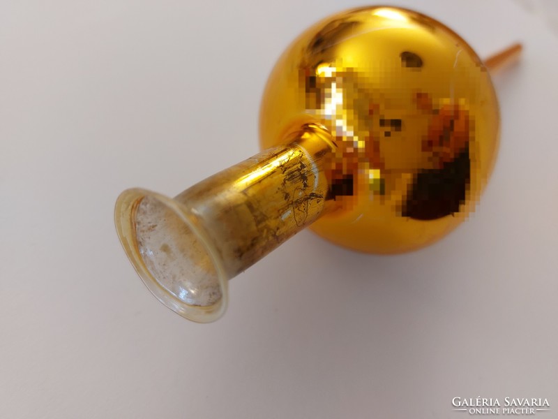 Régi üveg karácsonyfadísz arany csúcsdísz üvegdísz 21 cm