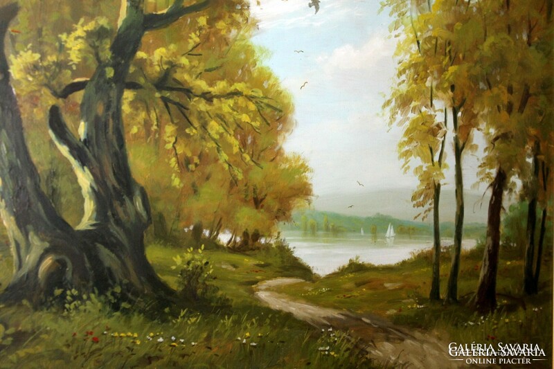 Painting by an unknown painter / a slice of Lake Balaton - oil / wood fiber