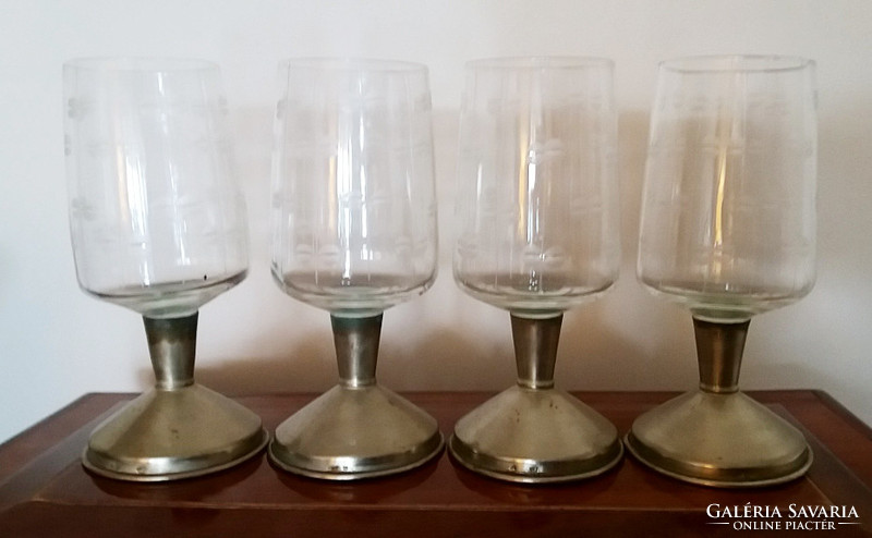 Art deco old vintage marked metal and glass foe alpaca based drink glass 4 pcs