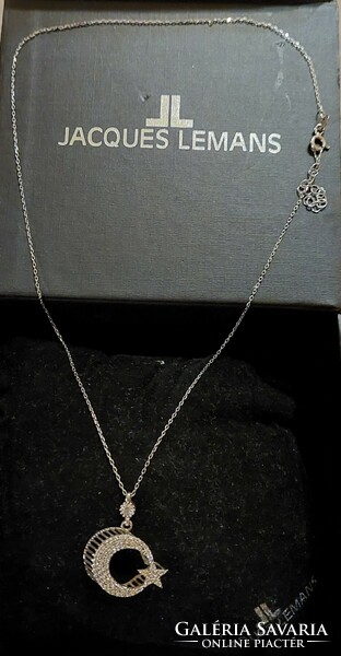 Silver anchor style necklace, collier with a special zircon stone pendant