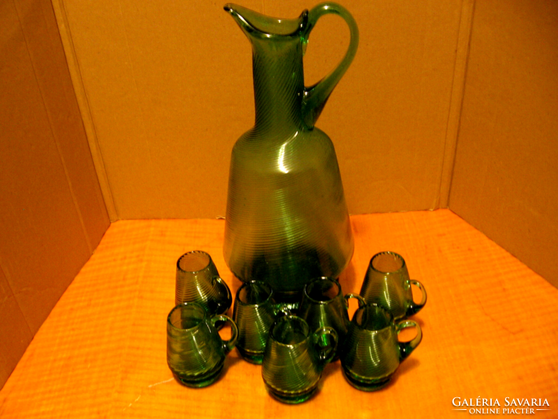 Retro Russian, Soviet green glass twisted rib drinking set
