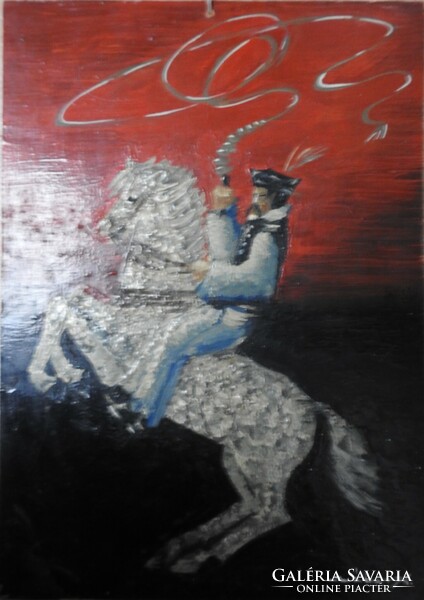 Csikós a lovával - jelzett olaj / fa festmény