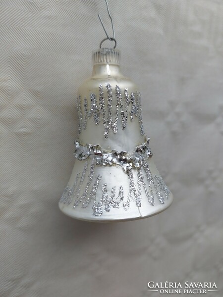 Old glass Christmas tree decoration with silver bell glass ornament