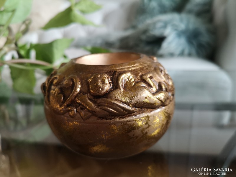 Gilded ceramic candlestick, rustic angel decor, 10 x 6 cm