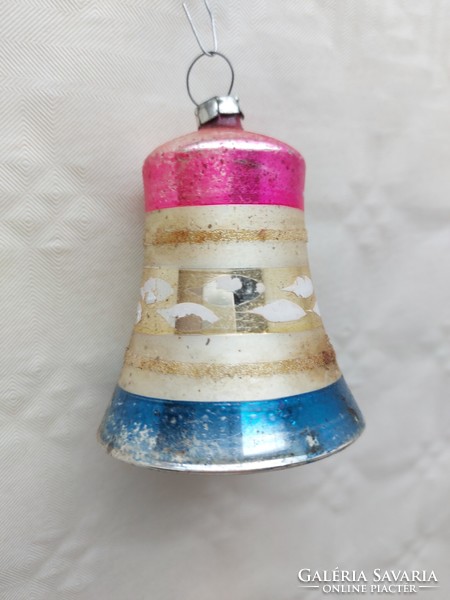 Old glass Christmas tree ornament colorful striped bell glass ornament
