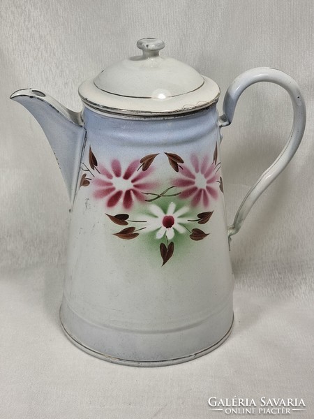 Enamel jug/pourer, decorated with a floral pattern, second half of the xx.Szd, without markings.