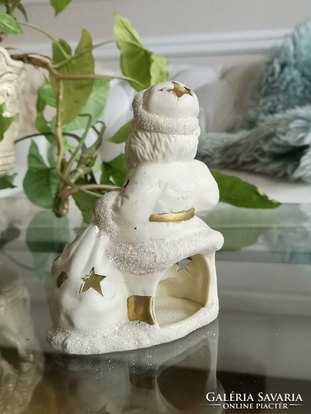 Ceramic Santa Claus, Santa Claus candle beige-gold, Christmas winter 15 x 11 x 9 cm