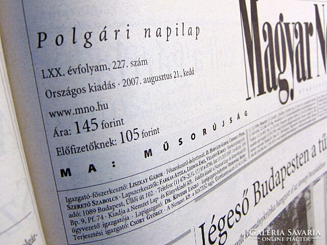 August 21, 2007 / Hungarian nation / birthday!? Original newspaper! No.: 22439