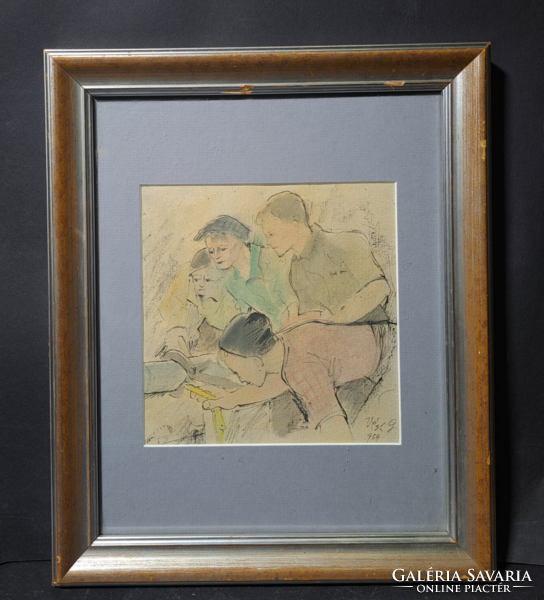 Gusztáv Végh (1889 - 1973): Pál street boys, ink, watercolor, paper (full size: 35x29 cm)