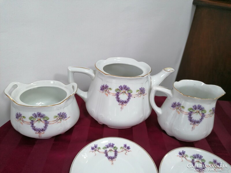 Antique violet porcelain tea set for 4 people