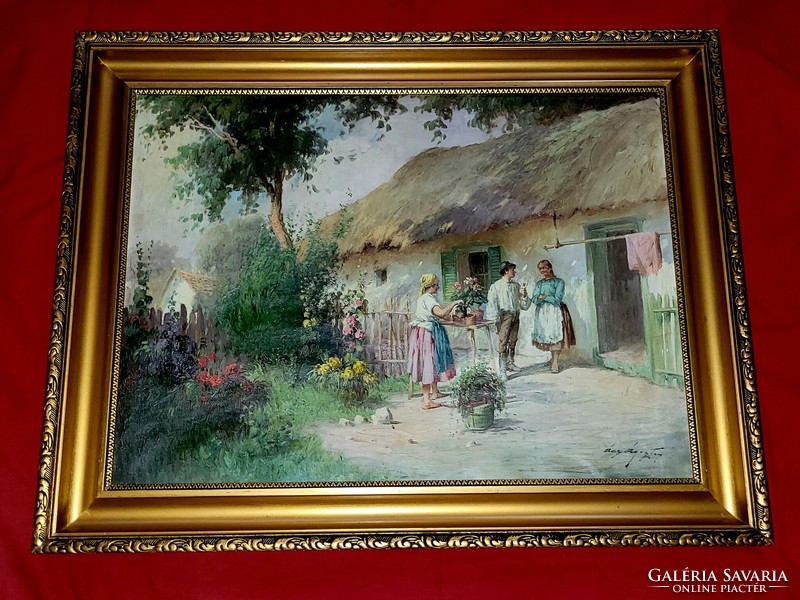 Ács Ágoston(1889-1947): Udvarlás a tavaszi kertben eredeti festmény